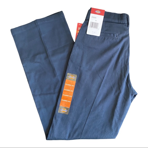 Dickies Girl's Stretch Pants Classic Fit Straight Leg Flexwaist, Blue - Picture 1 of 8